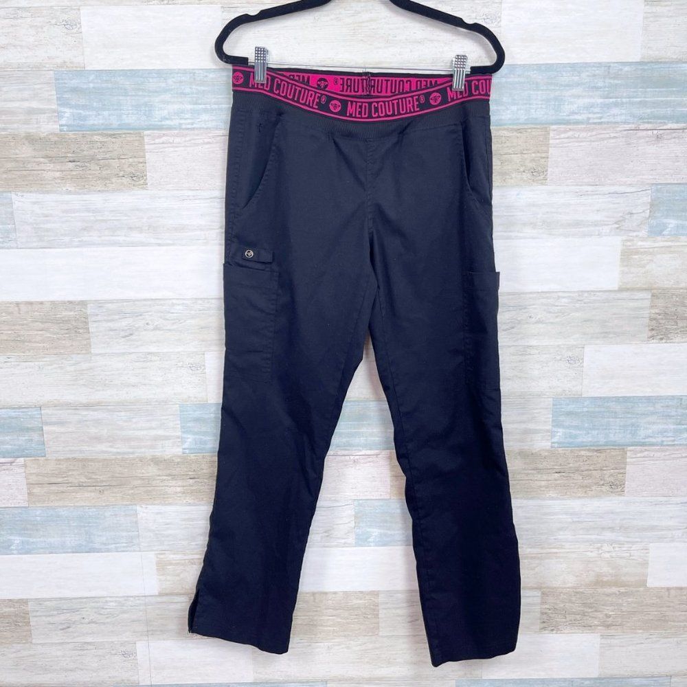 MED COUTURE Straight Leg Cargo Scrub Pants Black Womens Small Petite